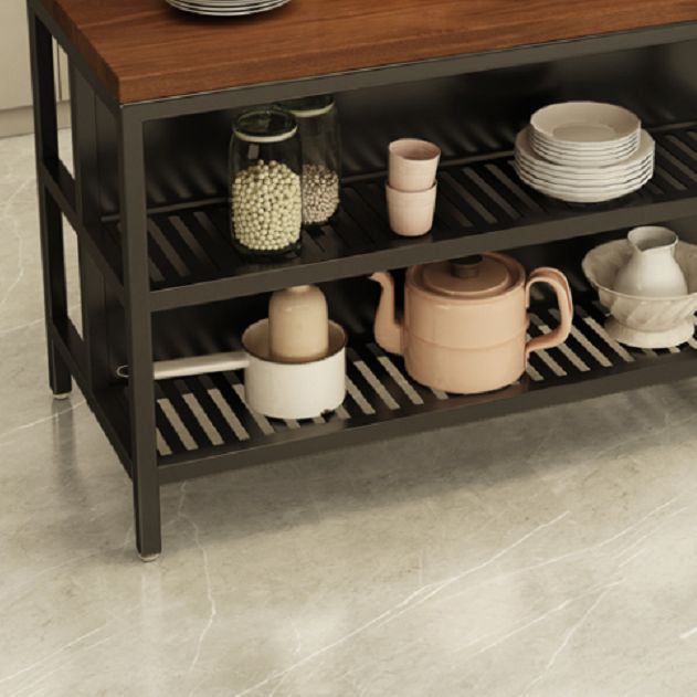 Industrial Kitchen Island Solid Wood Kitchen Island Table with Open Storage