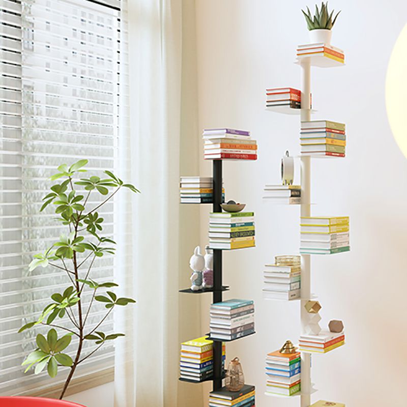 Stainless Steel Bookcase White and Black Bookshelf Open Back 13" Wide