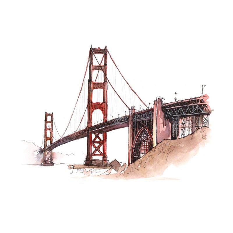 Illustration Grand Building Wall Mural Great Wall Decor for Guest Room, Customised