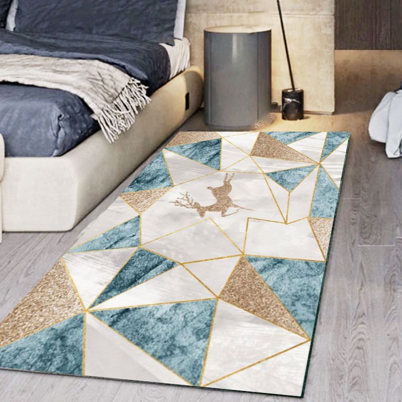 Blauwe woonkamer vloerkleed geometrisch patroon polyester gebied tapijt vlek resistent tapijt