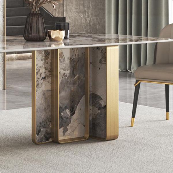 Traditional Luxury Double Pedestal Table Stainless Steel Base Rectangle Dinner Table