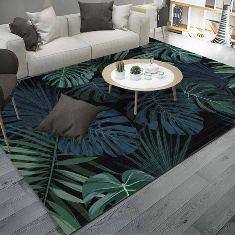 Multicolor Trendy Area Carpet Polyester Palm Leaves Area Rug Stain Resistant Carpet for Living Room