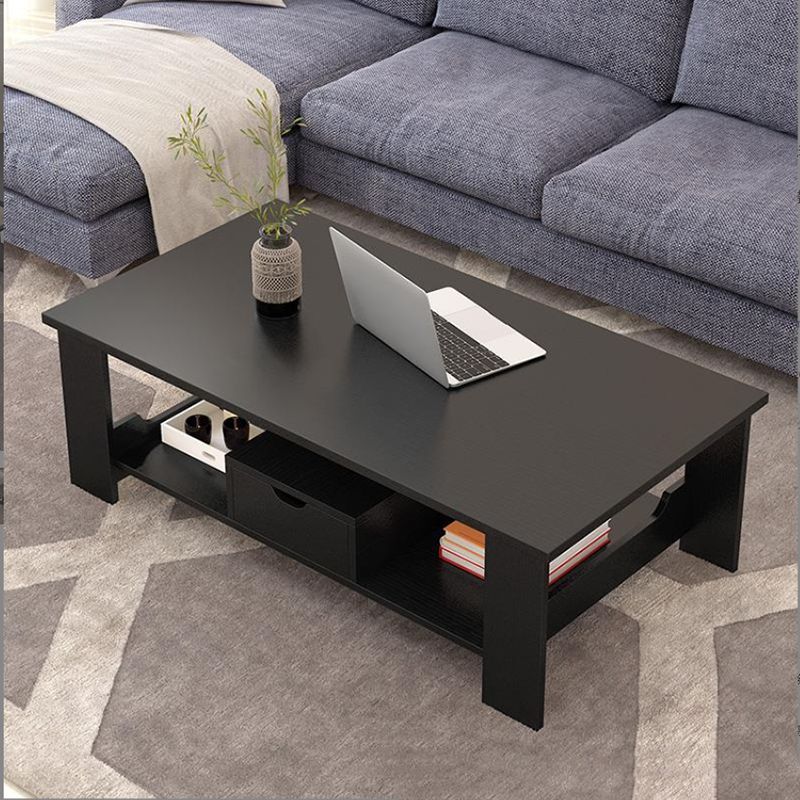 Contemporary 4 Legs Wood with Storage Shelf Rectangular Single Coffee Table