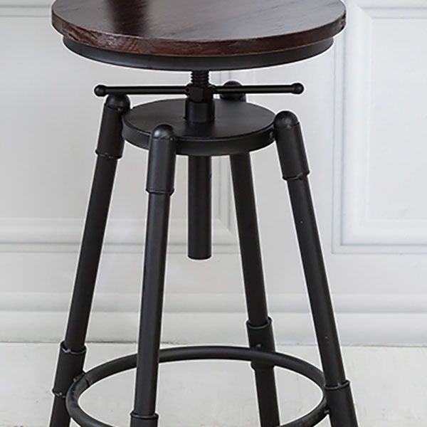 Industrial Metal Barstool Footrest Wood Counter Stool in Matte Finish