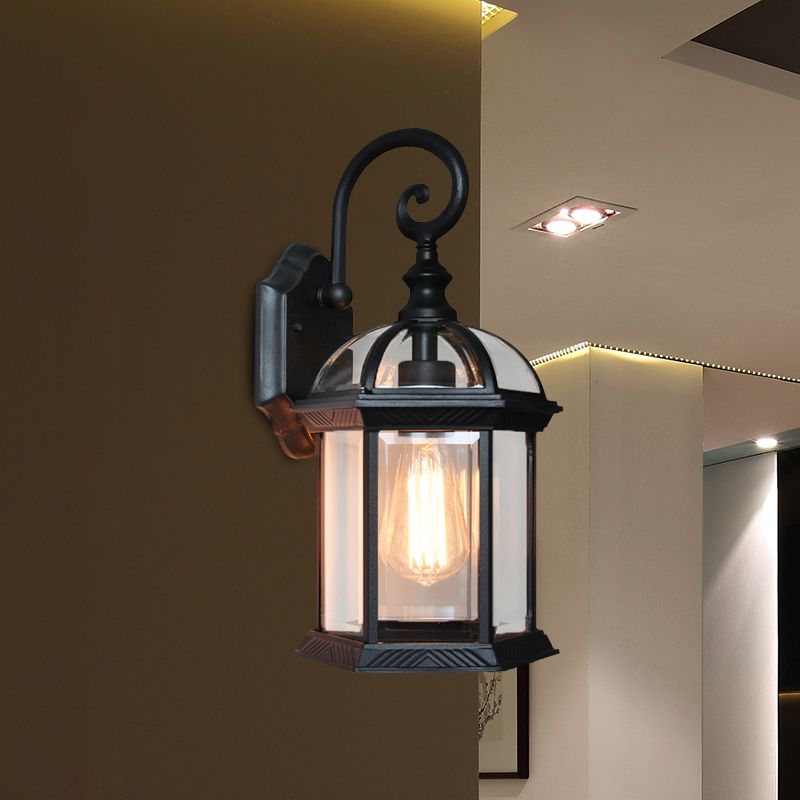 Birdcage Courtyard Wall Montate Montaggio della fattoria Light Glass 1 Bulbo Brass/Black Finitura Finitura Sconce Lampada Apparecchiatura