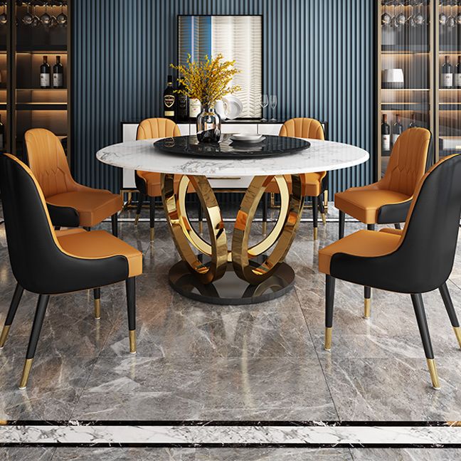 Traditionele luxe ronde eettafel Marmeren binnentafel met voetstuk