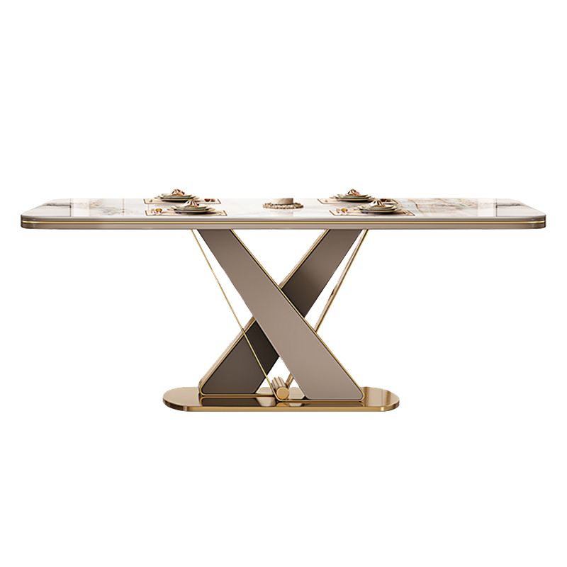 Glossy Beige Dinette Table with Metal Base Modern Dining Table for Home