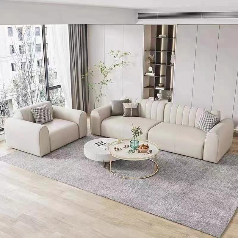 Sewn Pillow Back Standard Sofa 29.53" H Faux Leather Square Arm Sofa
