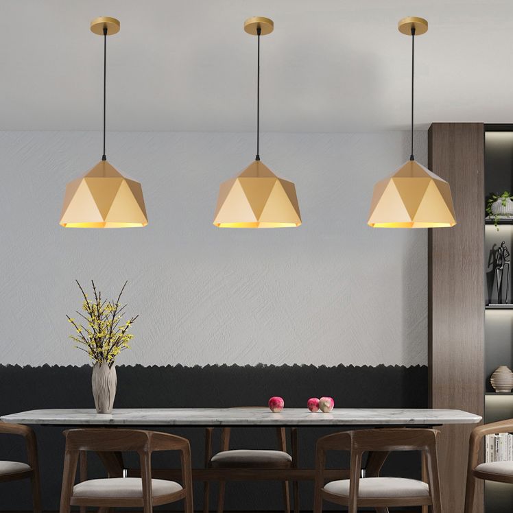 1-Light Suspension Light Fixture Industrial Restaurant Pendant Lamp with Geometric Metal Shade in Gold