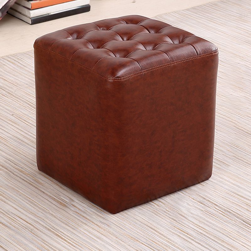 Mid-Century Modern Plain Boucle Square Pouf PU Leather Tufted Ottoman Footrest