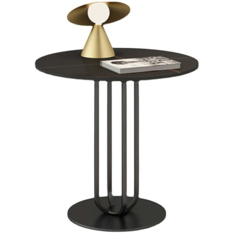 Contemporary Round Marble Top End Table Metal Pedestal Sofa Side Table