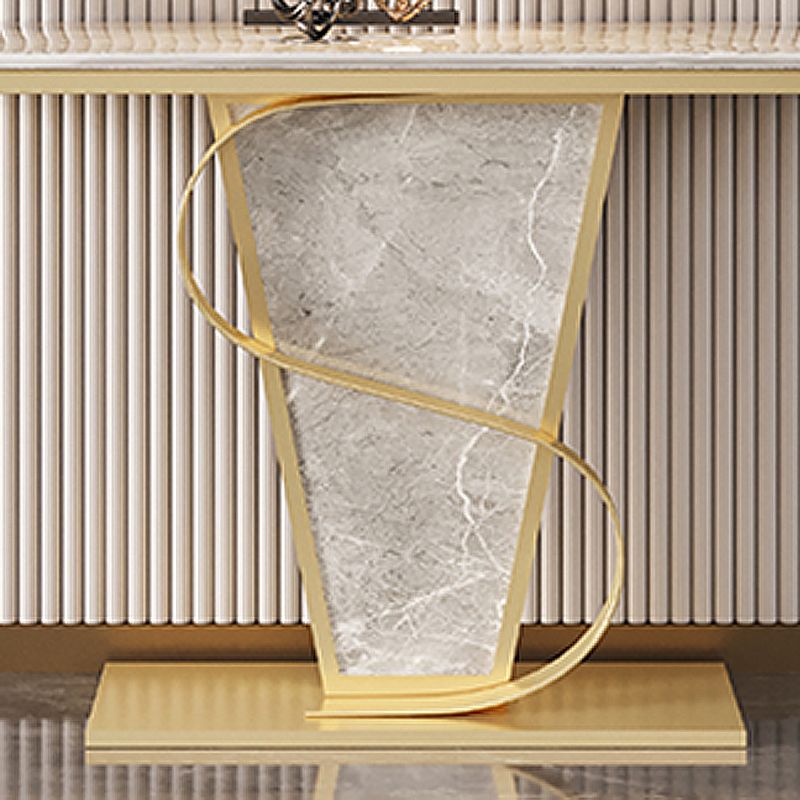 Golden Metal Pedestal Base Half Moon Stain Resistant Console Table