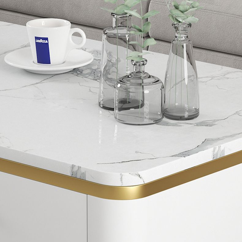 Glam Rectangle Cocktail Table with Marble Top and 1 Drawer and 1 Shelf