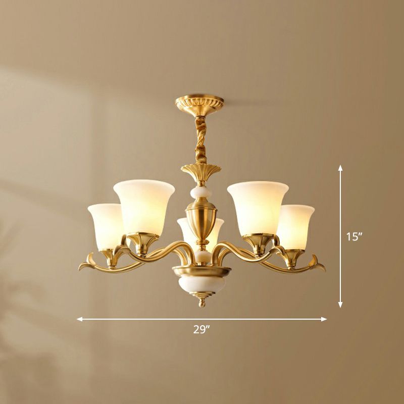 Creme Glass Messing Kronleuchter ausgewickeltes traditionelles Hängebsuspension Licht für Esszimmer
