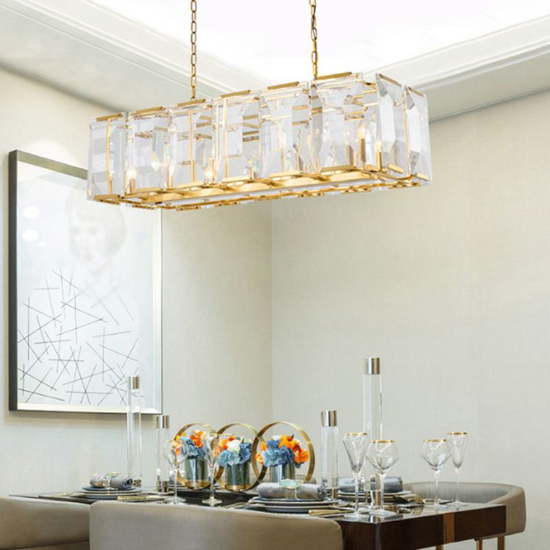 Rectángulo Corte Crystal Island colgante lineal Luces colgantes de la isla de la sala de estar moderna