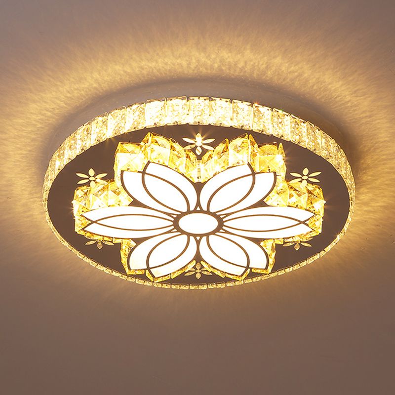 Spiral/Flower Flush Mount Lighting Contemporary Crystal LED Bedroom Ceiling Light Fixture in Stainless-Steel