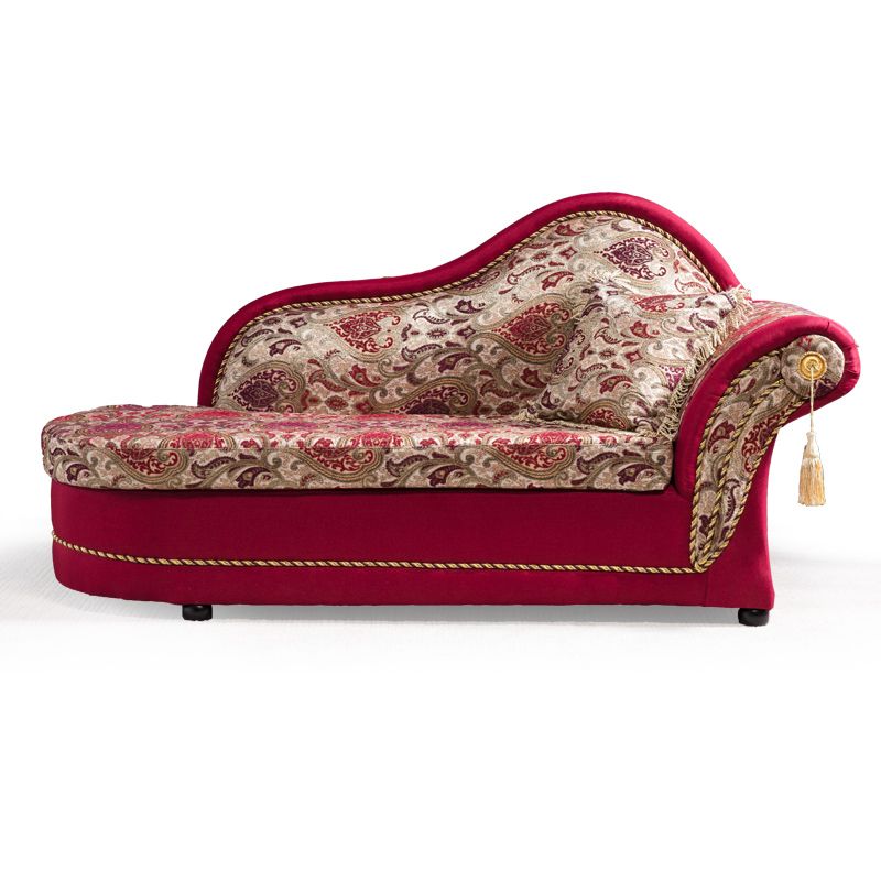 Traditional One Armed Wooden Chaise Red Flared Arms for Living Room