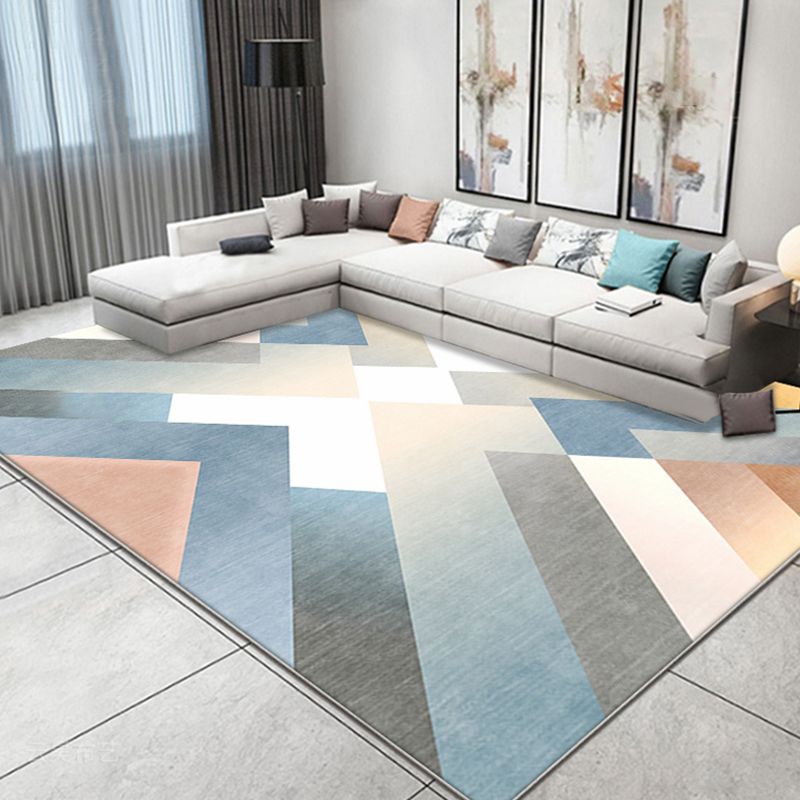 Multicolor Contemporary Rug Polyester Geometric Pattern Rug Pet Friendly Washable Anti-Slip Backing Carpet for Living Room