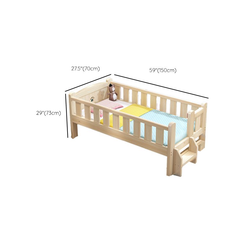 Solid Wood Nursery Bed Light Wood Ultra-Modern with Guardrail