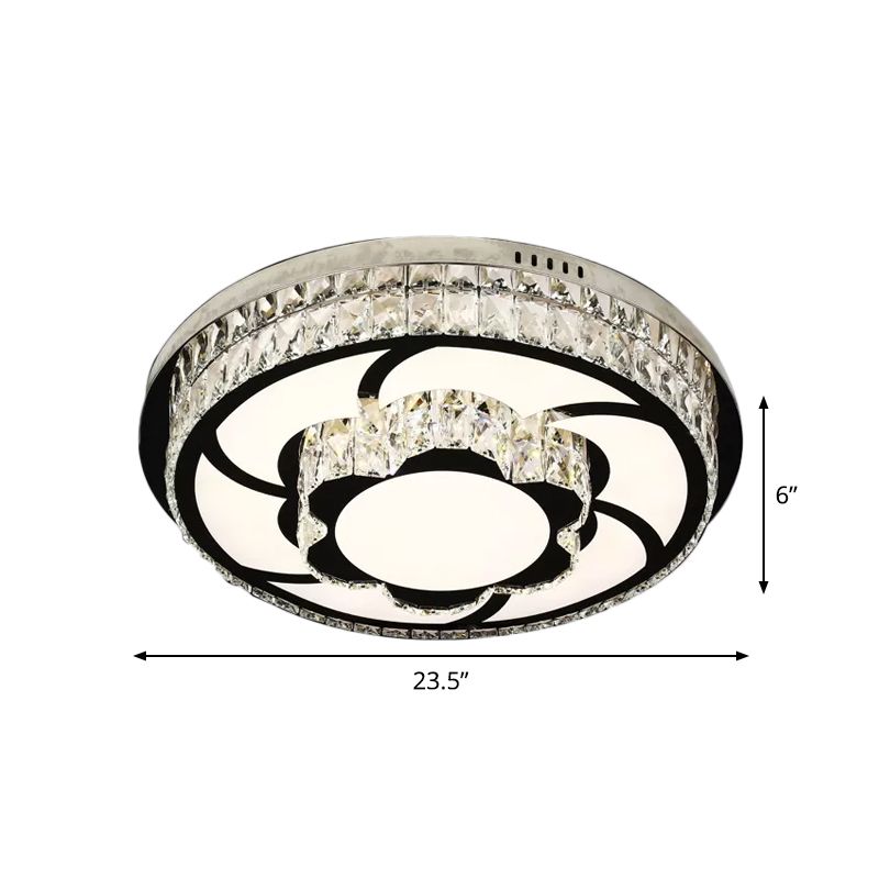 p Stainless-Steel Flower/Round Flushmount Light with Clear Faceted Crystal Shade