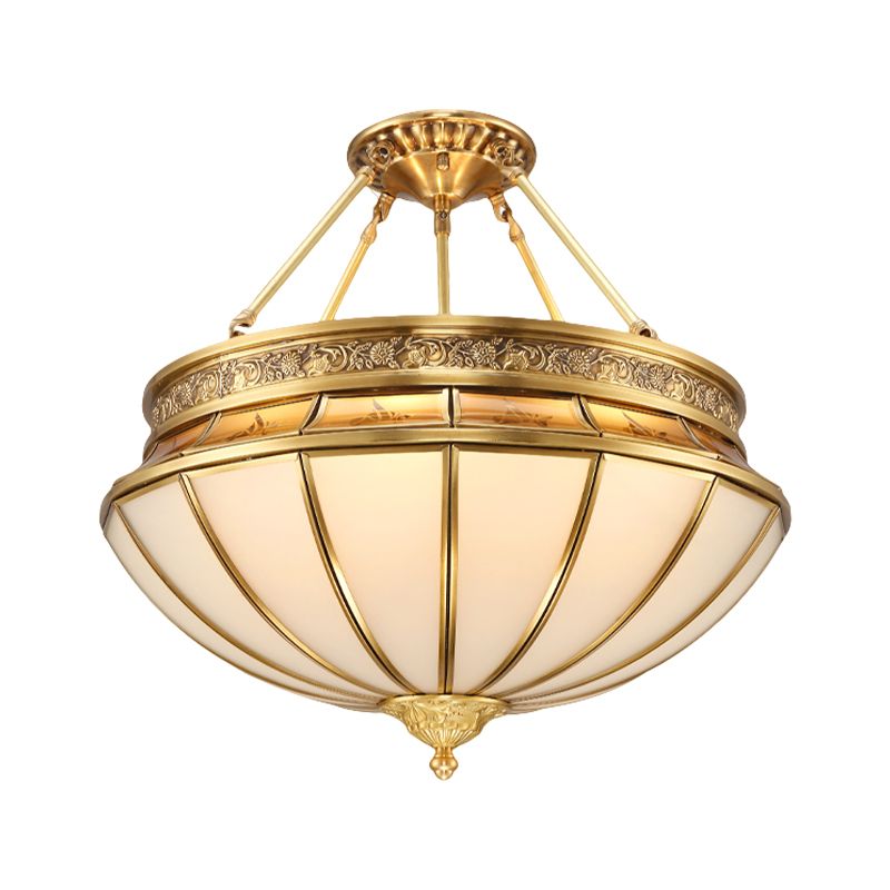 Salon inversé semi-flatter l'éclairage colonial grosé verre 4 lumières plafonnier en laiton