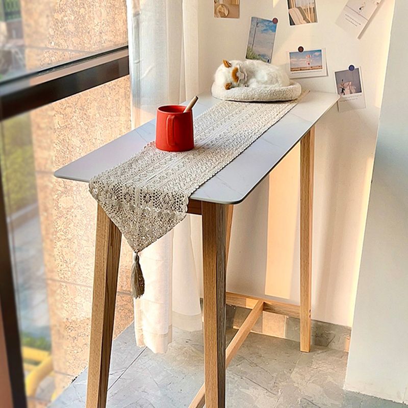 Rectangle Stone Top Bistro Table Modern Pub Table with Solid Wood Frame