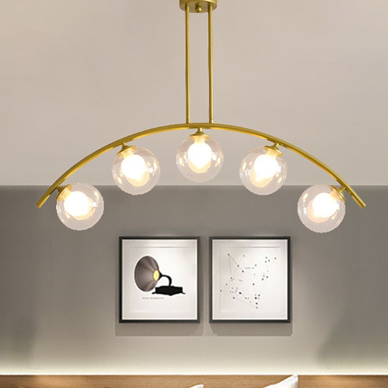 Postmodern 3/5/7-Light Island Pendant with Clear/White Shade Gold Curvy Ceiling Light for Kitchen