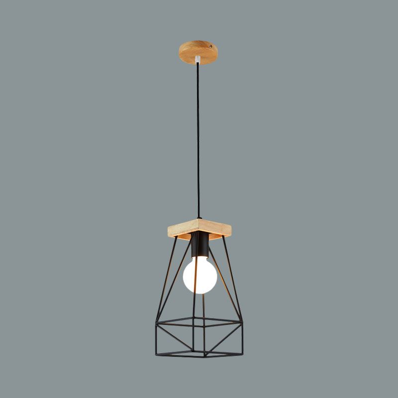 Metal Cage Shade Pendant Light Modern Nordic 1 Head Living Room Ceiling Light Fixture in Black/Blue