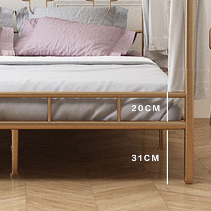Metal Bed Frame Glam Canopy Bed With Headboard and Footboard