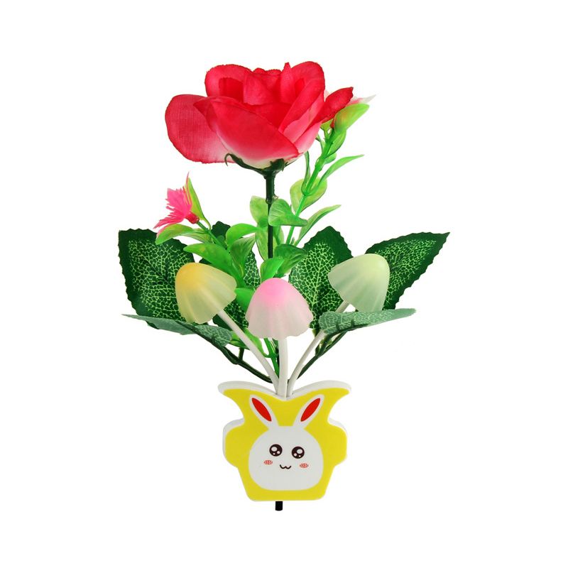 Plastic Blooming Flower Wall Nightlight Contemporary Yellow/Pink/Peach LED Night Lighting with Plug