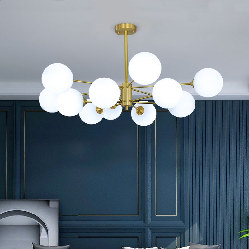 Lampadario globo nordico oro multi luce appesa alla luce con vetro bianco per camera da letto