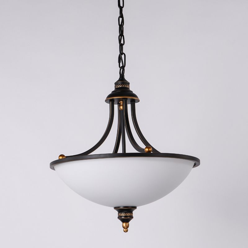 Cream Glass Black Chandelier Light Bowl Shade 3 Heads Classic Pendant Light Fixture