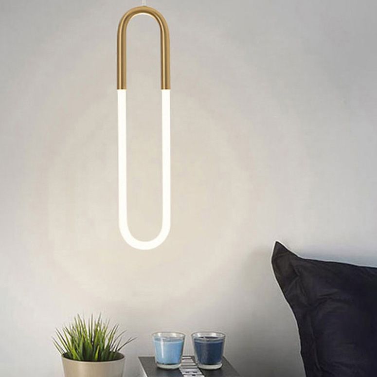 Metal Oblong Hanging Light Fixture Minimalist Style LED Gold Pendant Light Fixture