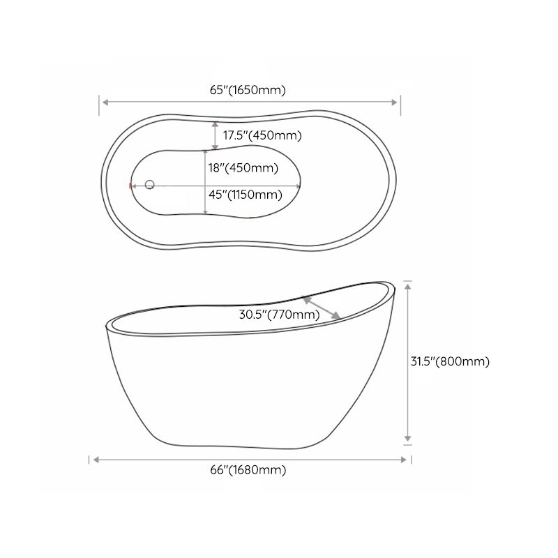 Modern Style Freestanding Soaking Bathtub Single Slipper Acrylic Bathtub for Bathroom