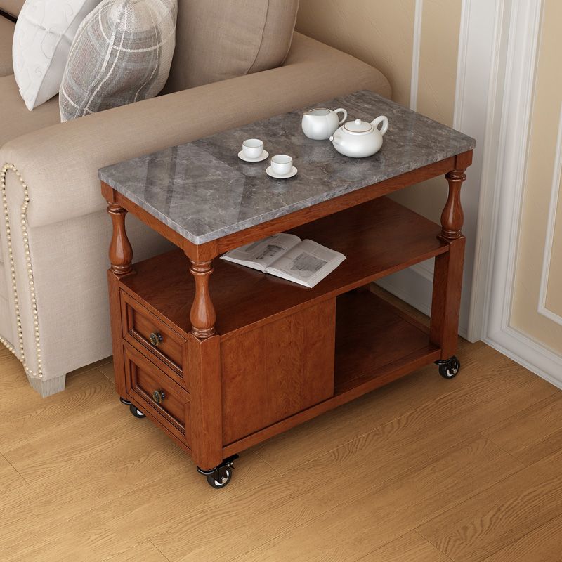Rectangular Side Table Traditional Glossy End Table with Drawer and Shelf