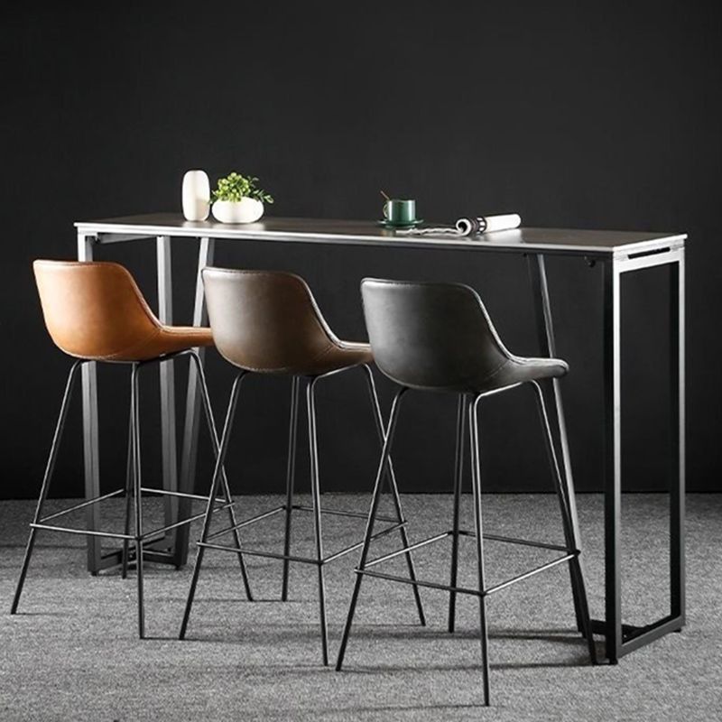 Contemporary Rectangle Bar Height Table Iron and Stone Indoor Bar Dining Table