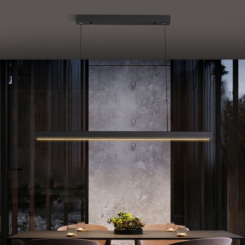 Simple Shape Hanging Island Light Modern Chandelier Light Fixture in Black for Dining Room