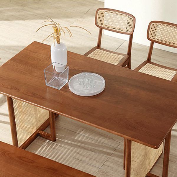 Industrial Solid Wood Brown Dining Table Rectangle Standard Dining Table for Kitchen