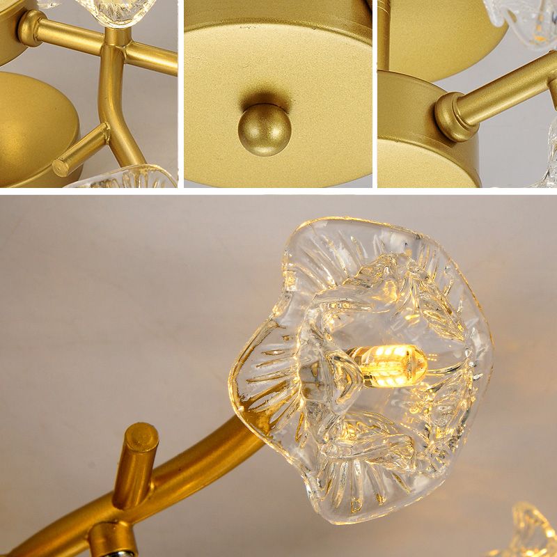 Lampada in metallo moderno a filo in metallo Multi-testa Accensione del soffitto camera da letto con tonalità di vetro