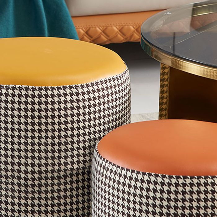 Modern Contrast Color Boucle Pouf Cylinder Shape Cotton Scratch Fool Stool Ottoman