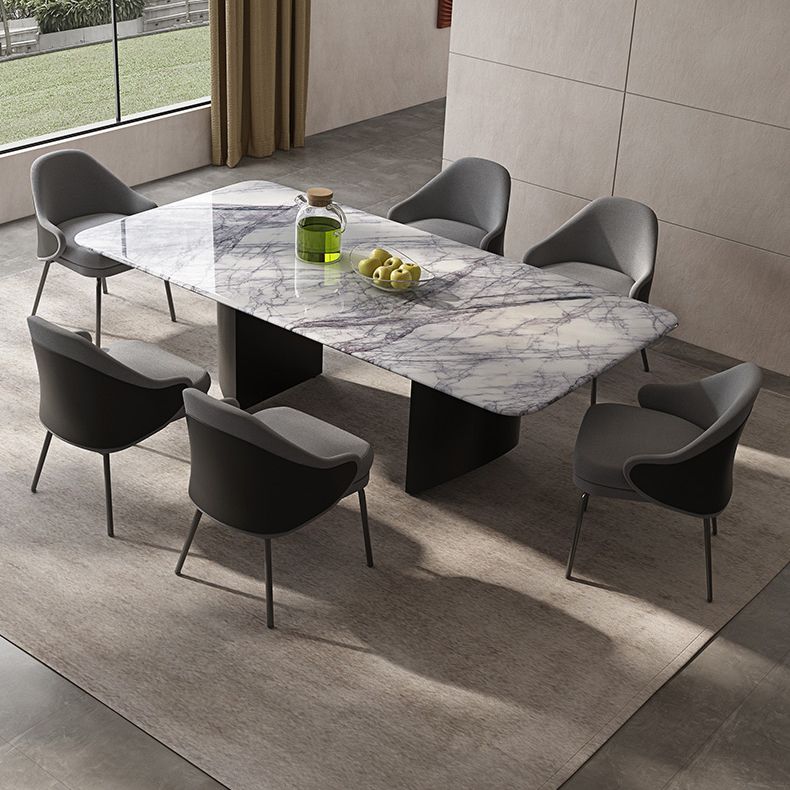 Simplicity Style Rectangle Marble Fixed Dinner Table with Double Pedestal