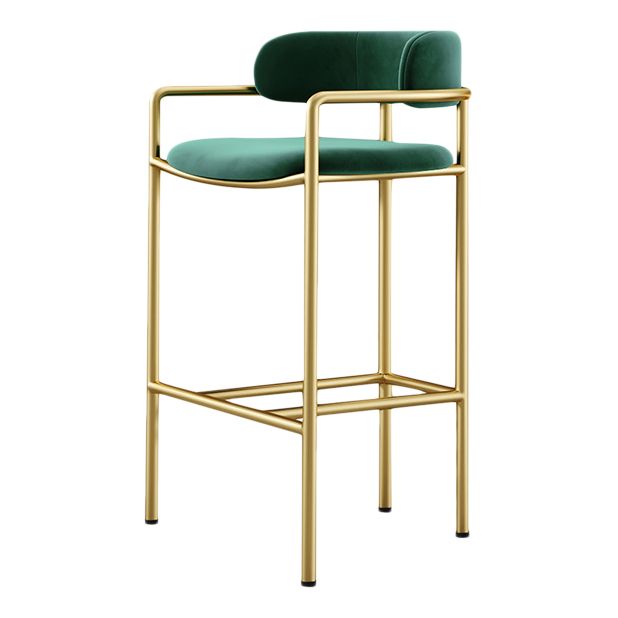 Glam Counter Height Stool Armed Upholstered Bar Stools with  Metal Base