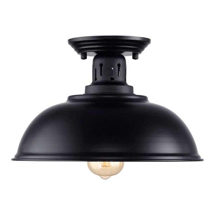 Metal Dome Ceiling Lighting Industrial Bedroom Ceiling Fixture in Black