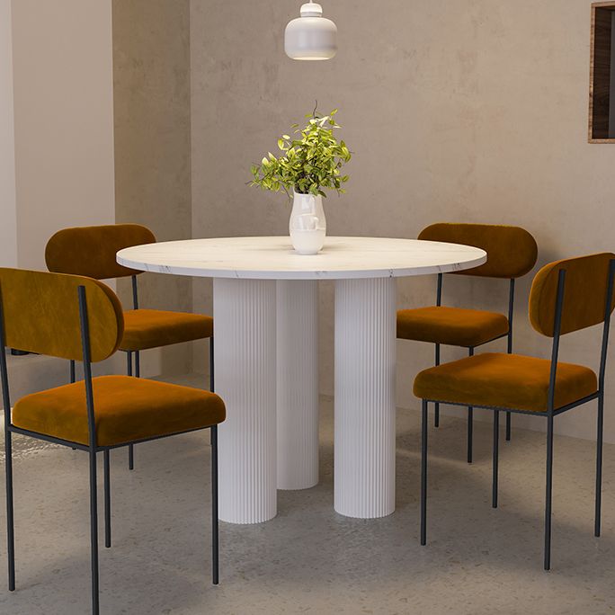 Round Shape Two-Color Dining Table Sintered Stone Table Contemporary with 3 Legs