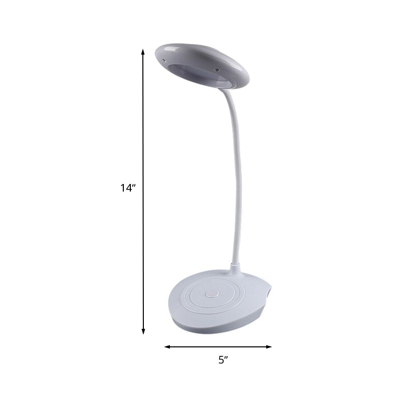 Plastic Circle Shade Standing Desk Lamp for Bedside Modern LED USB Charging Table Light in White