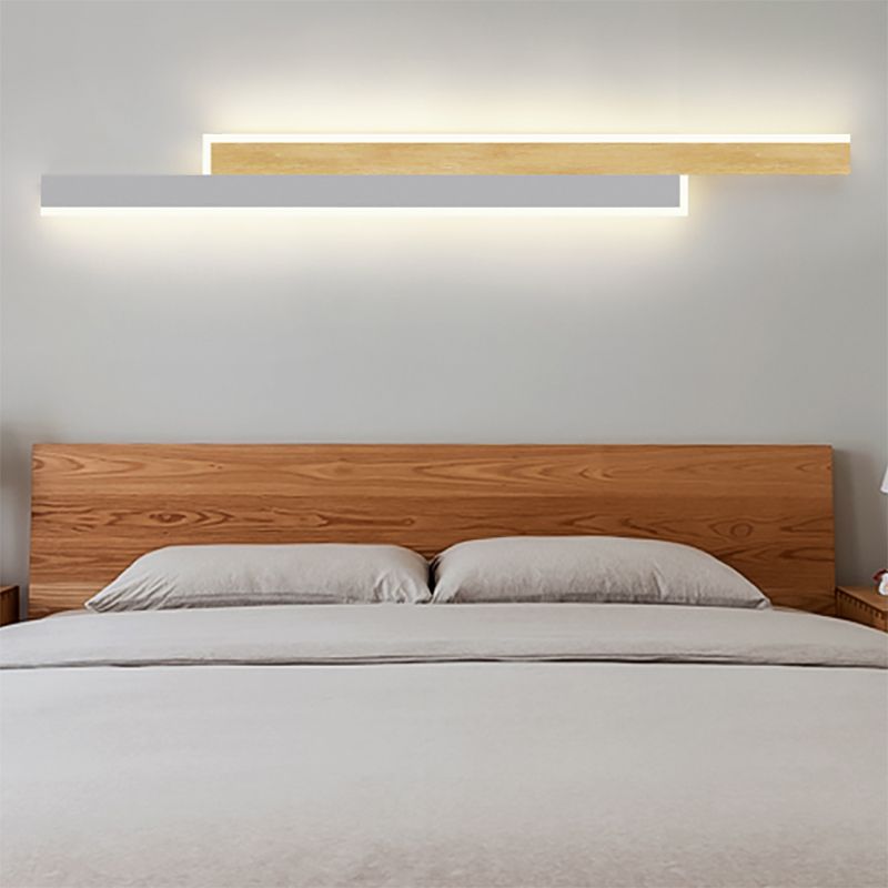Modern Style Linear Shape Wall Sconce Wood 1 Light Sconce Lighting for Bedroom