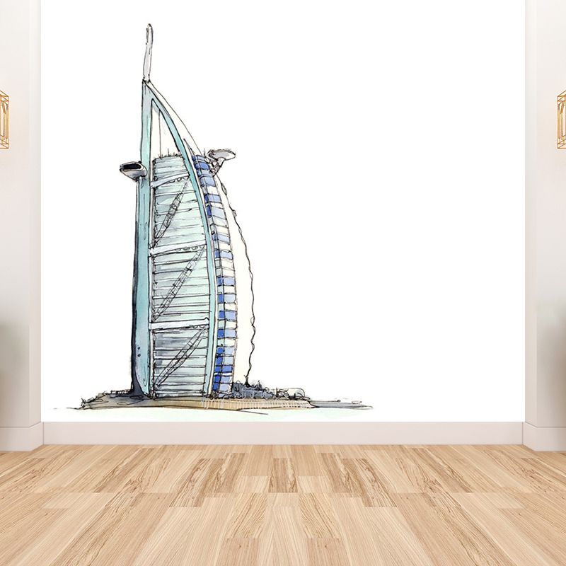 Pastel Watercolor Landmark Wall Mural Architecture Modern Moisture Resistant Wall Decor