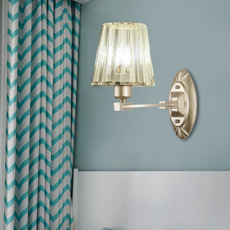 Gold Tapered Flush Mount Wall Sconce Nordic 1/2 Lights Crystal Wall Light Fixture for Bedside
