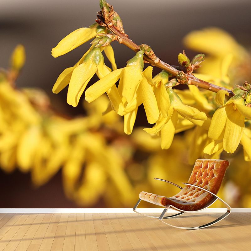 Customized Forsythia Mural Wall Covering Eco-friendly Wallpaper for Bedroom