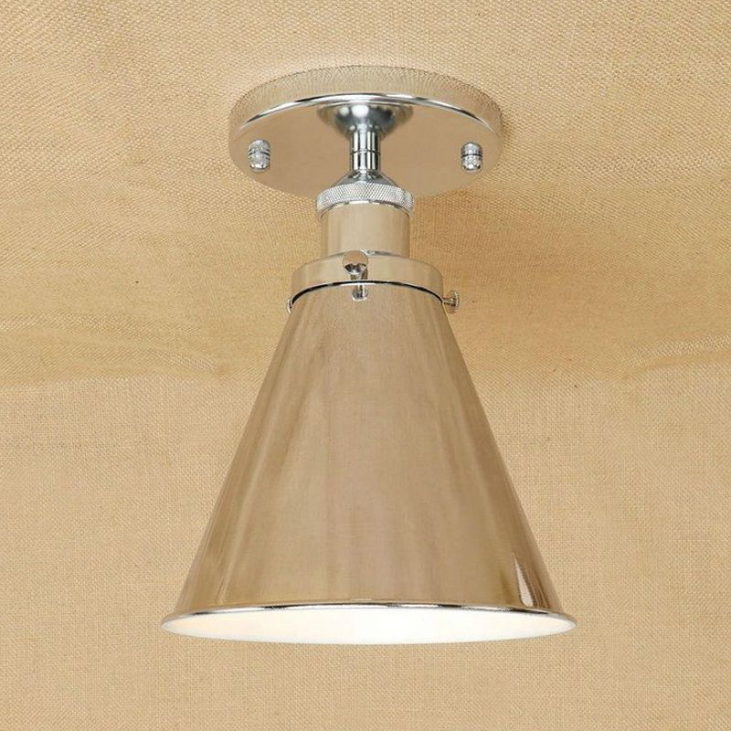 1 Light Metallic Semi Flush Light Vintage Style Rust/Copper Tapered Indoor Semi Flush Light Fixture